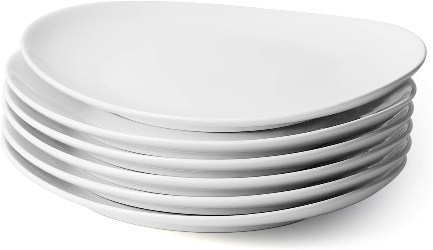 Porcelain 11 Inch Dinner Plates Set of 6 - White Dinner Plates - Dishwasher, Microwave, Oven Safe, Scratch Resistant