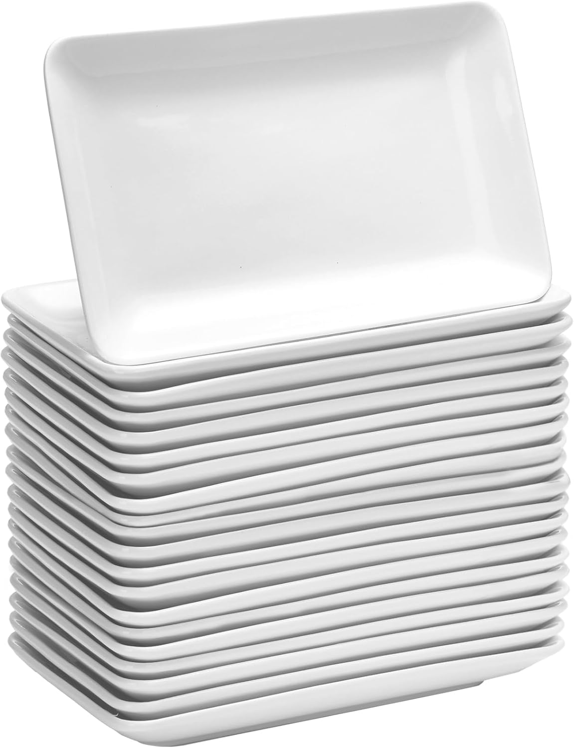 20 Pcs 8 Inch Rectangular Salad Plates White Rectangular Porcelain Dessert Plates Appetizer Serving Tray Porcelain Platters for Fruit Sushi Dinner Parties, Microwave, Oven Safe