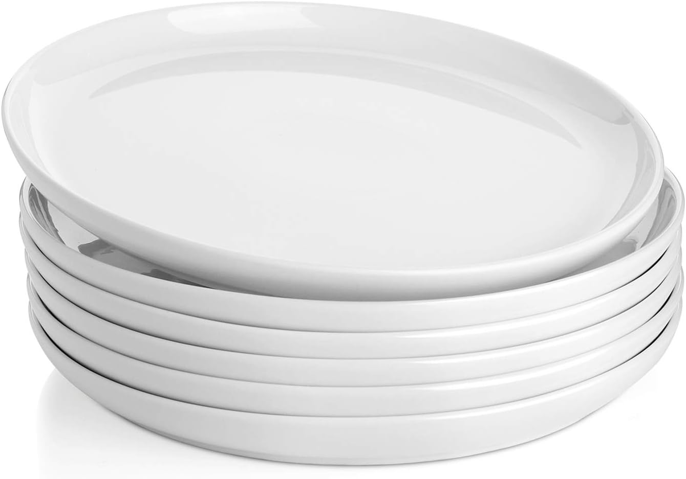 10 Inch Porcelain Dinner Plates, White, Set of 6 - Microwave, Oven, Dishwasher Safe, Scratch-Resistant