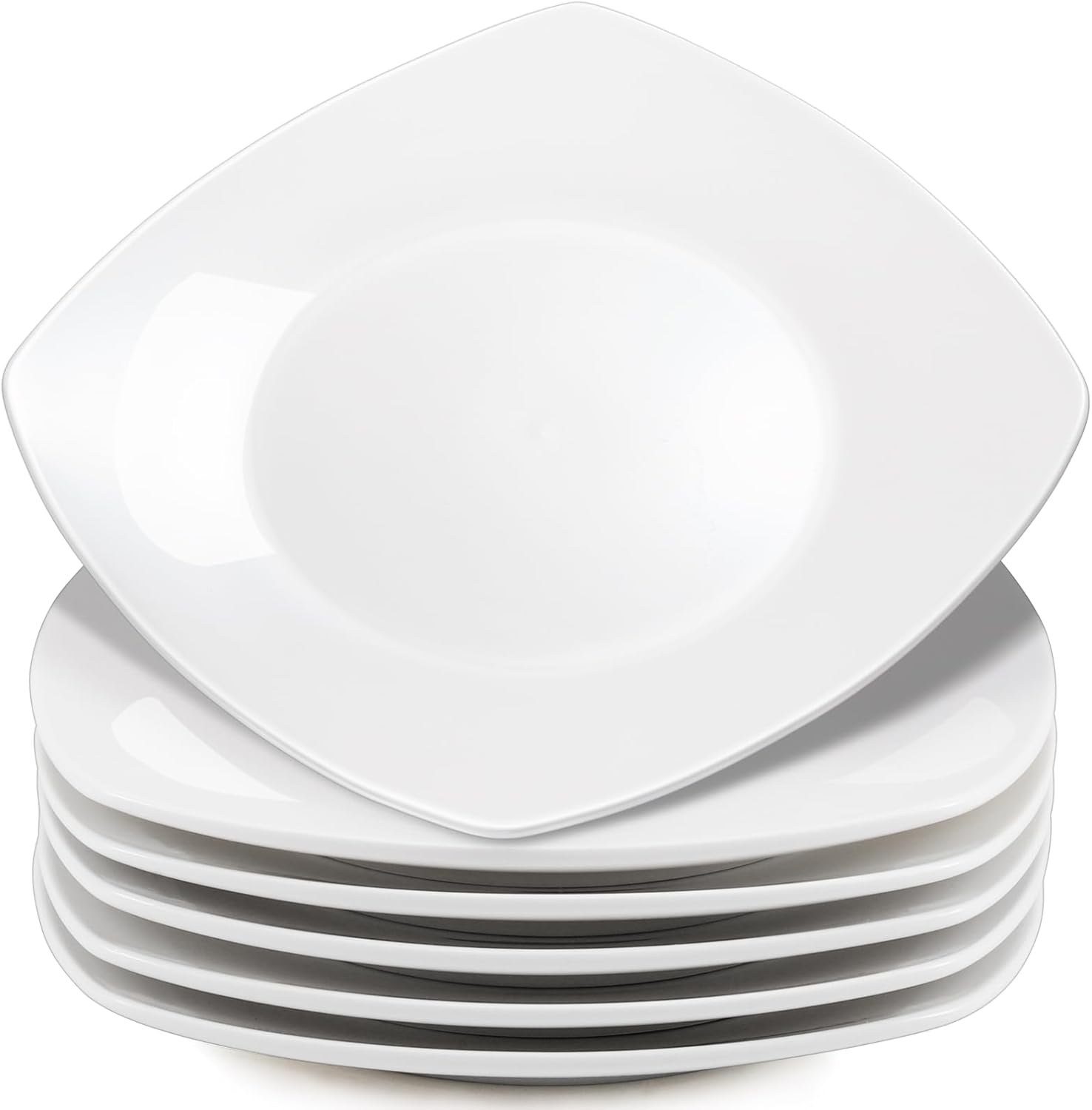 10.5'' Porcelain Dinner Plates,Set of 6 Square Dinner Plates,Porcelain Dessert Plate,White Square Serving Plate for Salad, Pasta, Steak,Snacks