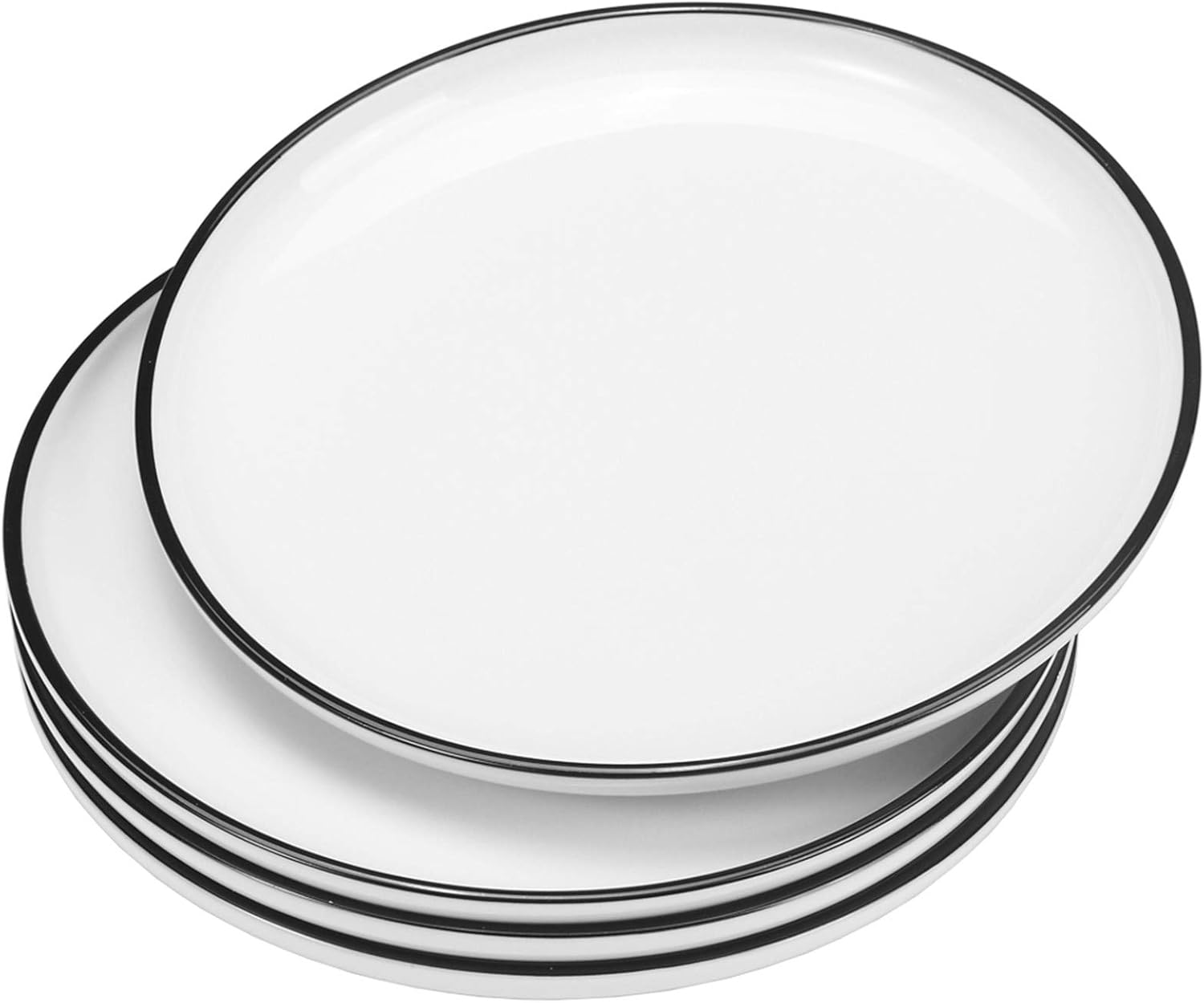 10 Inch Ceramic Dinner Plates, Classic White Round Porcelain Serving Dishes with Black Line Edge for Steak, Pasta, Pizza, Restaurant - Set of 4