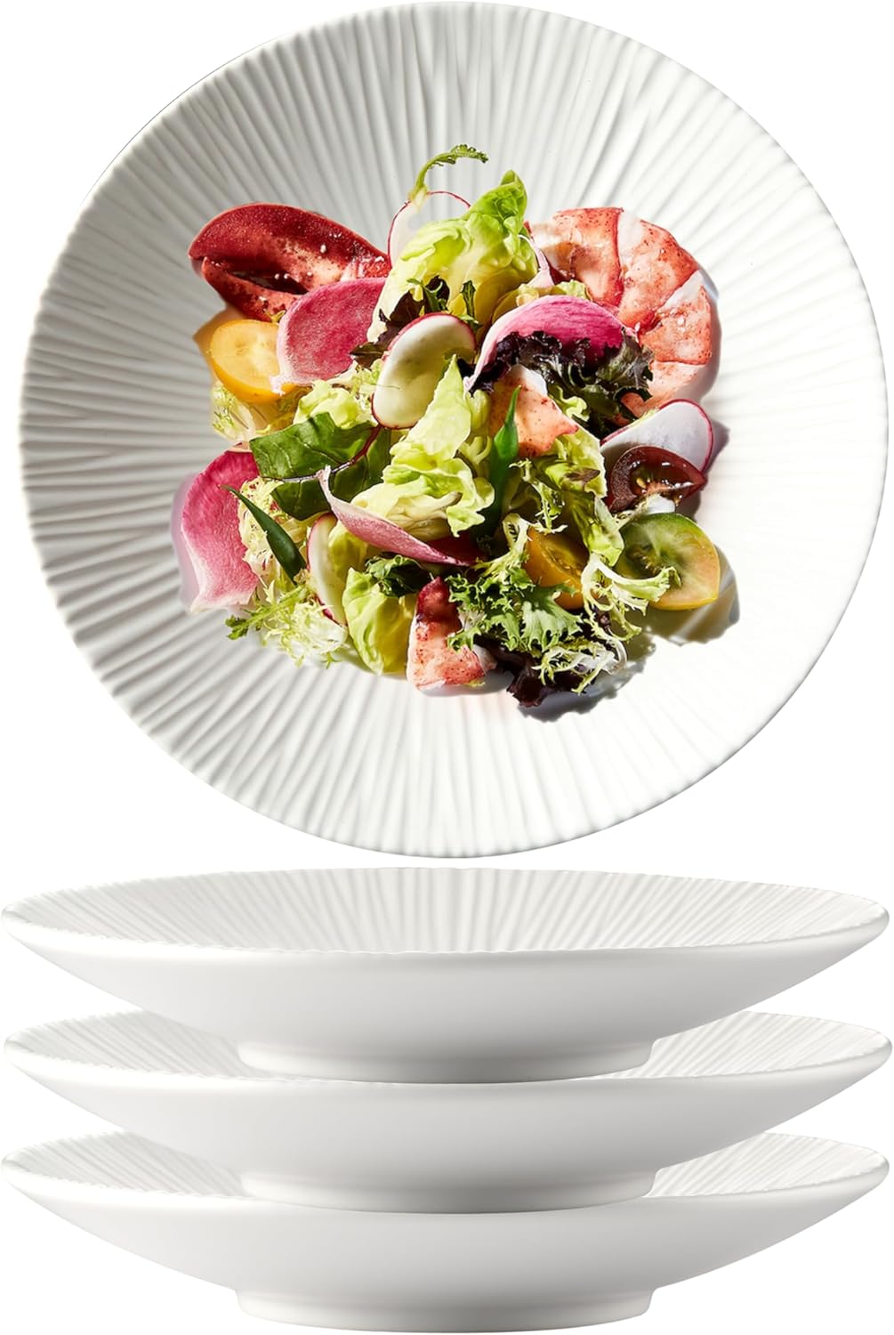 Set of 4-10.3 Inch Japanese Style Porcelain Round Dinner Plates, Versatile Circular Serving Plates for Pasta, Salad, Steak Dinner (White, 10.3 Inches)