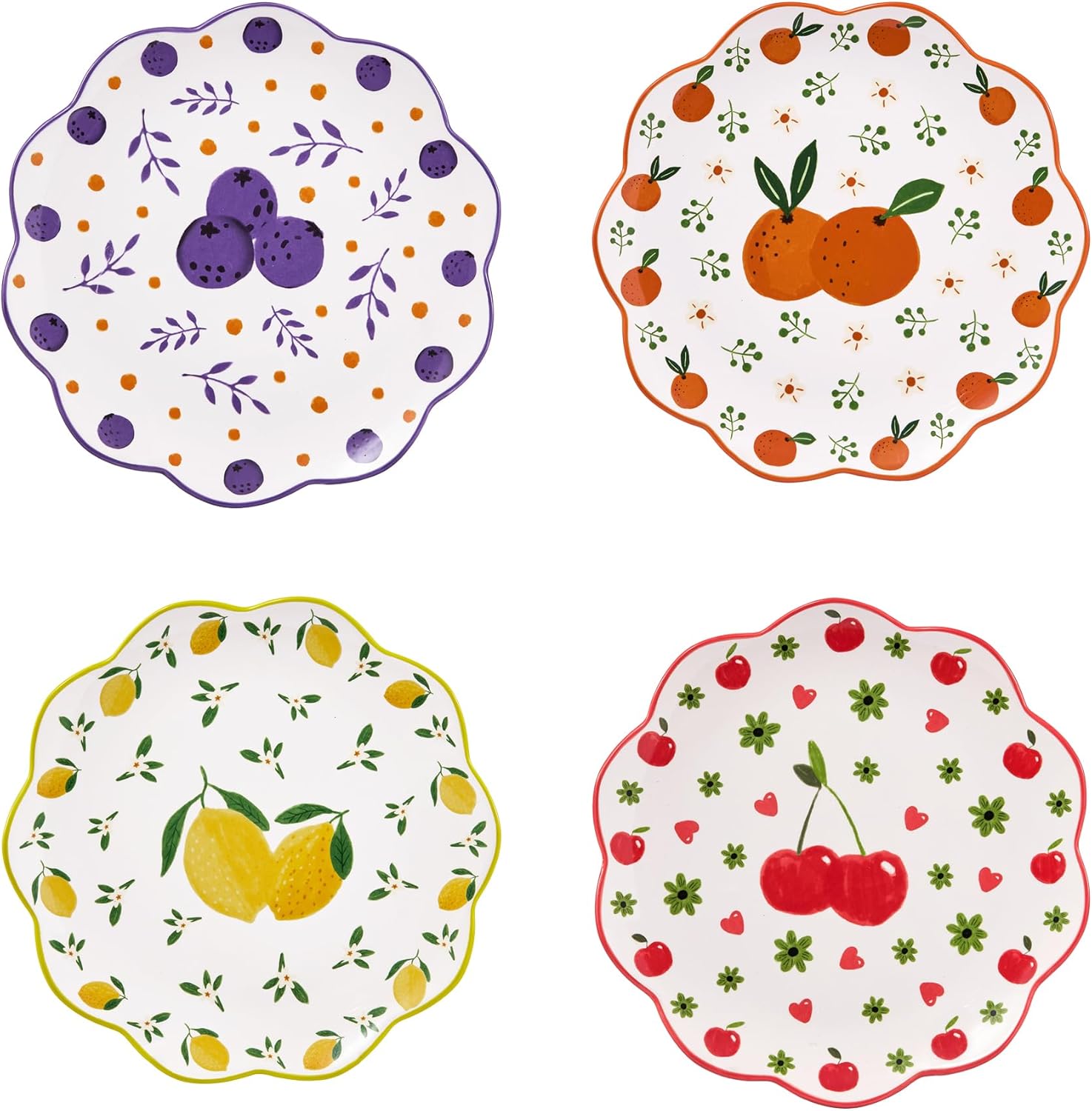 Scalloped Salad Plates Set of 4, 8.75 Inch Ceramic Dessert Plates for Salad, Appetizer, Side Dishes, Microwave and Dishwasher Safe, Gift for Housewarming and Thanksgiving
