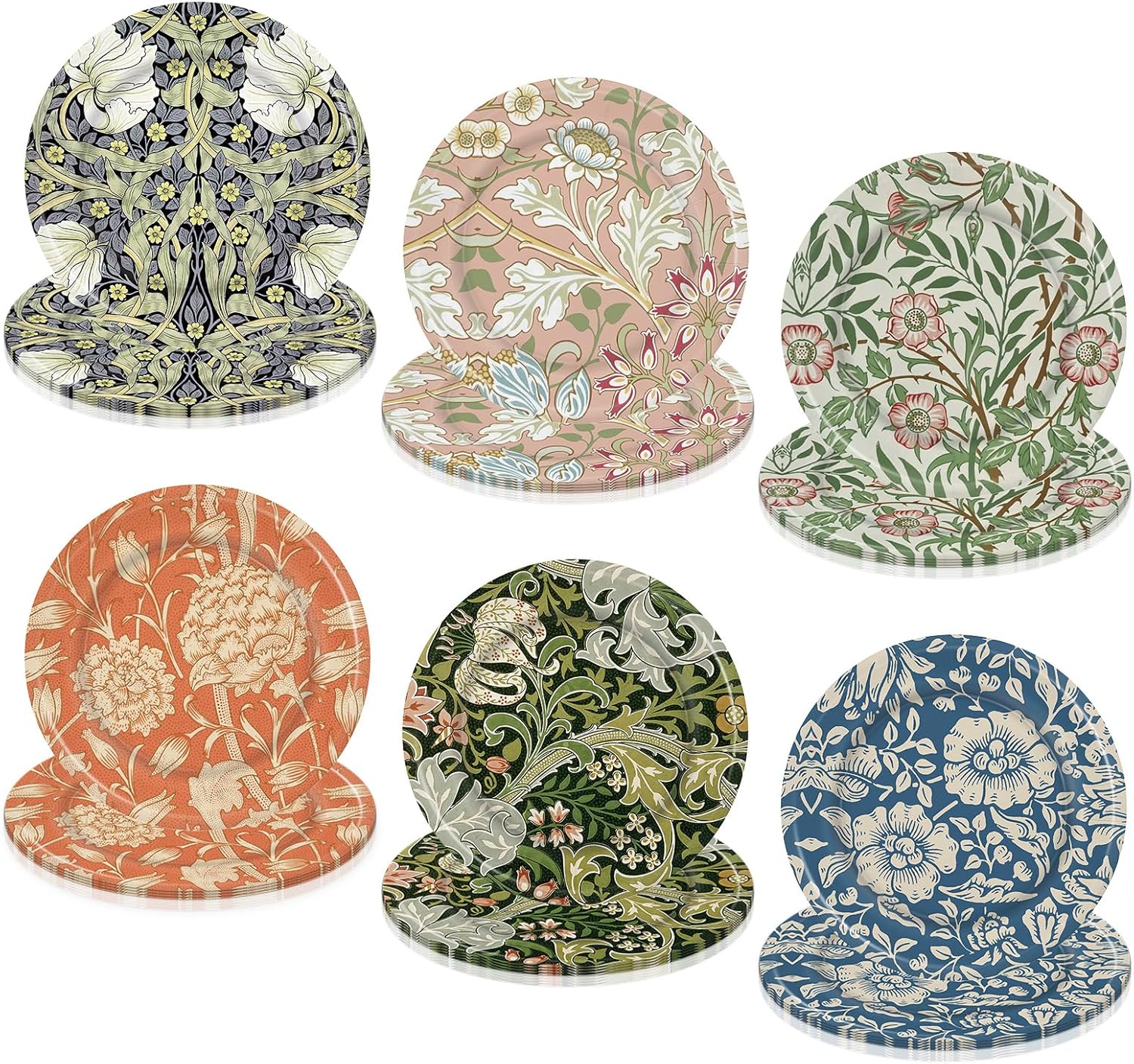 60Pcs Vintage Wildfloral Paper Plates Colorful Wildflower Disposable Plates 9 Inch Floral Decorative Dinner Plates for Party Tableware Supplies Table Decor, 6 Designs
